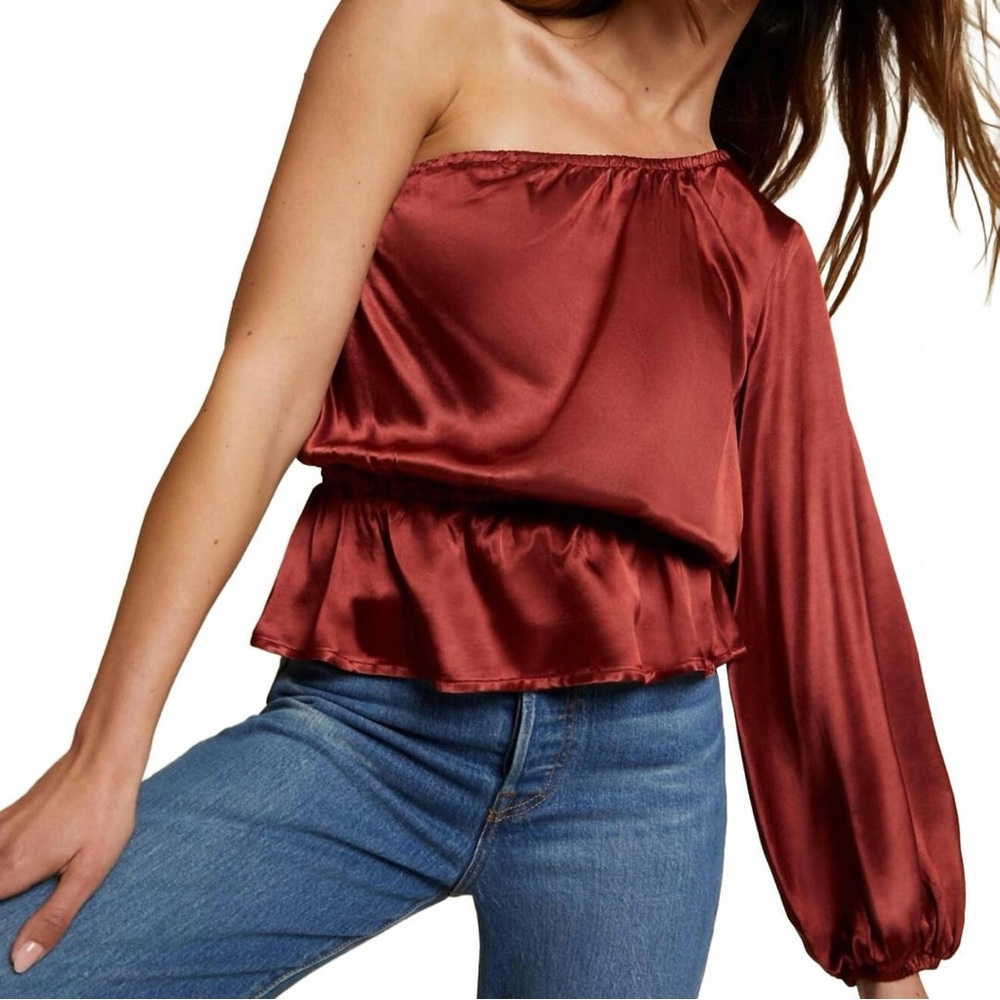 Nation Kamari Top Ruby Small Satin One Shoulder